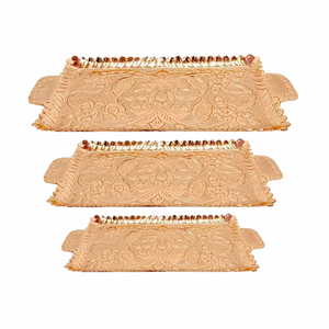 Ensemble de plateaux en métal antique moderne Design gravé complexe en relief Ensemble 3 pour les cadeaux de fête à la maison Nourriture peinte - Product Image 1