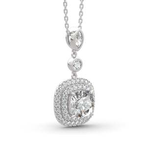 Collier Jeulia en argent sterling avec moissanite taille coussin double halo et sertissage griffe - Product Image 2