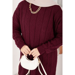 เสื้อคลุมไหมพรมลายบาคลาวาสไตล์ลำลองสำหรับฤดูใบไม้ร่วง สีเบอร์กันดี - Product Image 4