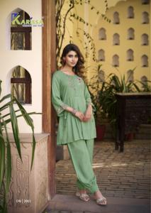 New 2025 Modern Maruti Fashion High Demand Latest Viscose Rayon Slub Fancy Co Ord Set Embroidery Work Woman Kurta/<b>Kurti</b> Embossed - Product Image 3