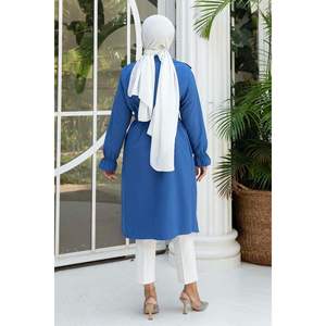 Gabardina índigo para mujer, mangas elásticas, cinturón extraíble, estilo informal, largo, impermeable, detalle estampado, lana de algodón para invierno - Product Image 4