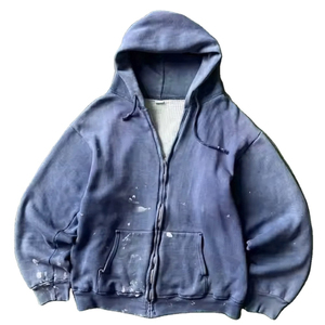 Sweat-shirts à capuche surdimensionnés avec logo personnalisé, style streetwear, délavés à l'acide, style nouveau, fermeture éclair, pour hommes, 100% coton, sweat-shirts en molleton français - Product Image 4