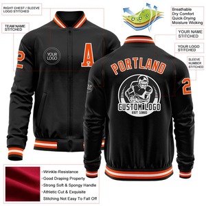 Personalizado negro naranja-blanco bombardero Varsity Letterman cremallera chaqueta cortavientos Streetwear vintage hombres Varsity chaqueta - Product Image 2