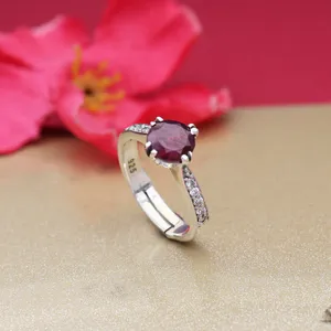 925 Silver Ruby <b>Ring</b> for Women Rhodium & <b>Gold</b> Plated Bezel Setting with Zircon Platinum Gemstone Jewelry Gift - Product Image 3