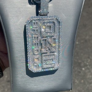 Lettre personnalisée pendentif Hip Hop bijoux glacé 925 argent Sterling VVS Moissanite diamant numéro nom initiale Logo pendentif - Product Image 4