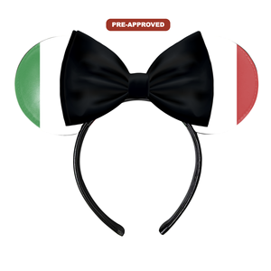 Diadema de vinilo personalizada de fábrica - Orejas de ratón hechas a medida con la bandera de Italia y lazo, ajuste universal H.E.R. Accesorios - Product Image 1