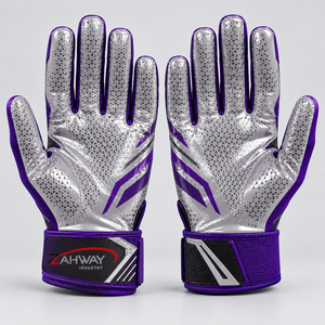 Gants de football américain très demandés, gants de sport à doigts complets, violet argenté, antidérapants, respirants, avec sangle de poignet réglable - Product Image 3