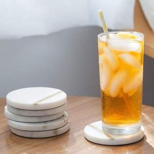 Luxury <b>White</b> Ceramic Classic <b>Coasters</b> Set of 6 with Gold Brass Inlay Durable & Eco-Friendly - Product Image 4