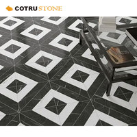 Marbre Nero Margiua et marbre blanc de Carrare, mosaïque en pierre naturelle, pierre naturelle polie, pour carrelage de sol intérieur, salon, escalier