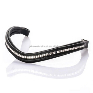 Cristaux clairs personnalisés et Mini bande de sourcil de cheval en cuir noir en forme de vague de pneu avec rembourrage doux de vache et bande de sourcil cousue - Product Image 3