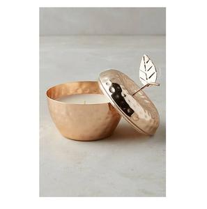 Pear Shaped Copper Finish Stainless Steel With <b>Leaf</b> Design Lid Candle Jar Home Decor Used Fruit Shape - Product Image 6