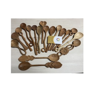 Juego de cucharas medidoras de madera de acacia con cucharadita y cucharada Diseños surtidos para servir en la cocina Uso doméstico Forma larga de gran tamaño - Product Image 1