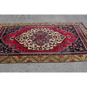 Classic Red Vintage Turkish <b>Rug</b> Large Area 5' X 10' 1ft <b>Boho</b> Style Wool Latex Backing Patchwork Pattern for Hallway Bedroom 10mm - Product Image 3
