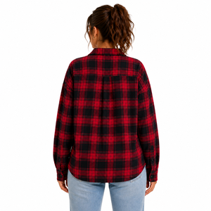 Chemise en flanelle à carreaux pour femmes, manches longues, boutonnée, coupe ample, décontractée, col rabattu, poches, vêtements d'automne - Product Image 2