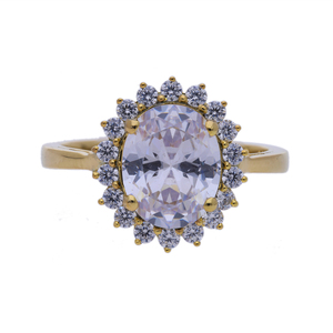 Anillo ovalado de oro de 14 quilates y diamantes naturales, impresionante piedra central grande con acentos de diamantes brillantes, aspecto real atemporal - Product Image 1