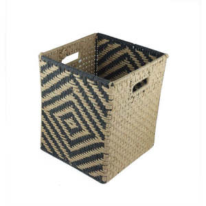 Cesta Cuadrada Tejida de Yute Natural Bordada en Blanco y Negro-Producto Premium - Product Image 5