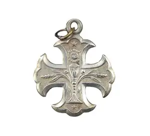 Cruz de Metal Plateado Colgante Cristian Alemán Vintage Cruz Cristiana Medalla Vintage Alemania Cruz pectoral colgante Cristiano