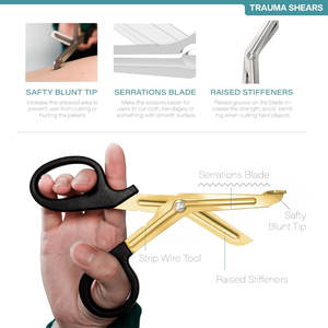 Ciseaux à pansements Golden Trauma 7,5 pouces, lames en acier antiadhésif revêtues de fluor, certifiés CE, réutilisables, ciseaux médicaux EMT - Product Image 3