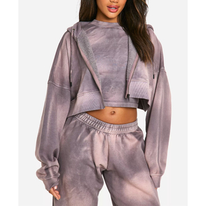 Premium Selling Drop Shoulder Zipper Closure Crop Hoodies 100% Cotton Fleece Fabric Made Cropped Hoodie For Women - Product Image 5