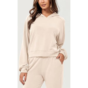 High Quality Blank <b>Winter</b> Sweatshirt Puff Printing Pullover Crop <b>Top</b> Hoodie Custom Logo <b>Women</b> Pullover Hooded Sweatshirts - Product Image 4