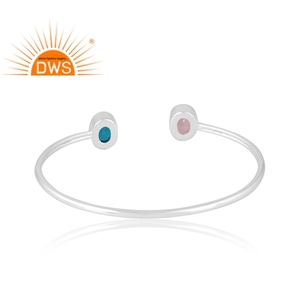 Nuevo diseño de plata esterlina doblete Santamaria aguamarina cuarzo y doblete morganita cuarzo pulsera de piedras preciosas fabricación de joyas - Product Image 2