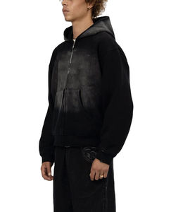 New Blank <b>Plain</b> Drop Shoulder Men Acid Wash Zipper Tracksuits 100% Cotton French Terry Baggy Sweatpants And Oversized <b>Hoodie</b> - Product Image 6