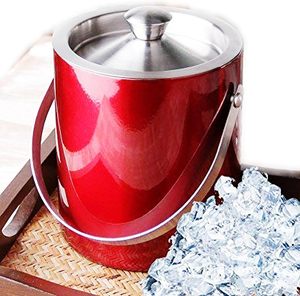 Cubo de hielo reutilizable desechable de acero inoxidable de doble pared de 1000ml con pinzas, herramienta de barra aislada roja para reuniones de fiestas - Product Image 2