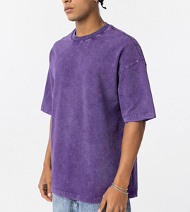 T-shirt pour homme en denim délavé, style streetwear surdimensionné, vintage, t-shirt en denim délavé pour homme, broderie personnalisée OEM - Product Image 3