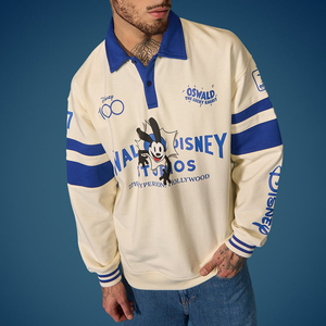 เสื้อสเวตเชิ้ตโอเวอร์ไซส์พิมพ์ลาย Oswald Lucky Rabbit แขนเสื้อแบบริบ มีปก สไตล์สตรีทแวร์ พิมพ์ลายทางสีน้ำเงิน - Product Image 1
