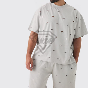 Bas quantité minimale de commande lourd 100% coton uni personnalisé t-shirt surdimensionné en détresse pour hommes blanc grande taille t-shirts pour hommes en détresse - Product Image 3