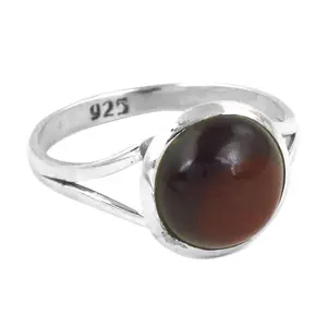 Bague éternelle solitaire en argent 925 avec pierre ronde brune pour femmes, bijoux tendance avec incrustation plaquée or rose, forme d'amoureux - Product Image 2