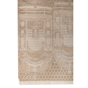 Khidki Beige & Brown Geometric <b>Pattern</b> Hand Knotted Wool & Bamboo Silk Rugs 10mm Thick for Home Hallway Bedroom-LRB-1819 - Product Image 4