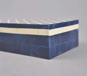 Handmade Blue Bone Inlay <b>Jewelry</b> Box With White Geometric Lattice Pattern Rectangular Wooden Keepsake Storage Organizer Luxury - Product Image 6