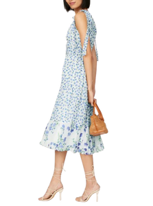 Exportateur indien Vêtements de mode pour femmes Robe à fleurs blanche et bleue Robes de soirée décontractées et à la plage à vendre - Product Image 3