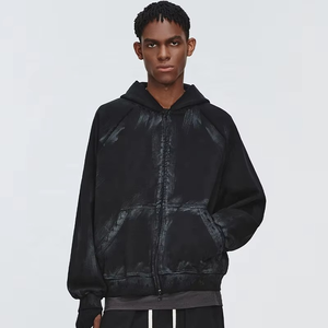 Sudadera con capucha para hombre con cremallera y estampado gráfico de algodón 100%, Sudadera con capucha holgada de gran tamaño de estilo callejero, fabricante de ropa de calle - Product Image 1