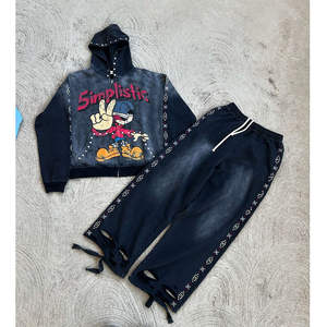 Ensemble de survêtement décontracté pour homme avec impression gaufrée personnalisée, effet délavé et décoloré par le soleil, coupe évasée, brodé - Product Image 4