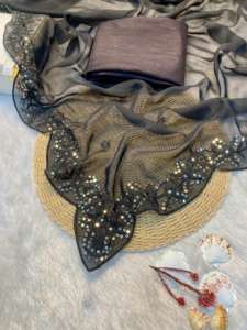 Tissu en organza à dentelle douce et écologique, extensible, avec des paillettes, broderie, bordure coupée en arc pour toutes les occasions - Product Image 2