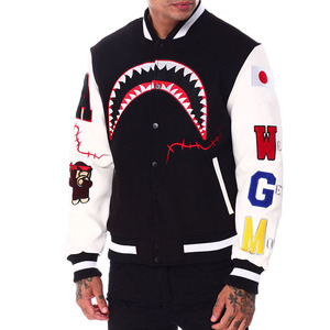 Veste universitaire en laine et chenille à broderie avec logo personnalisé pour hommes, col tournant, manches en cuir, veste universitaire en polaire Letterman - Product Image 1