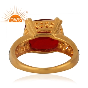 Anillo de declaración de piedras preciosas Hydro Red y Cz chapado en oro de 18 quilates de diseño hecho a mano, fabricante de joyería personalizada - Product Image 3
