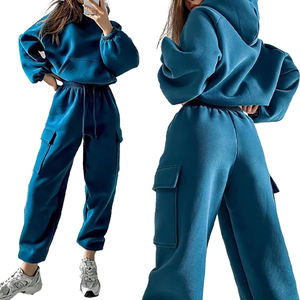 Cómodo traje de sudor informal a la moda para mujer, jersey de manga larga con bolsillos y capucha, pantalones Cargo de cintura alta para mujer, Otoño Invierno 2026 - Product Image 1