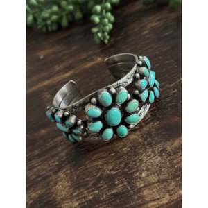 Bobby Johnson Kingman Fashion <b>Cuff</b> <b>Bracelet</b> Turquoise & Sterling <b>Silver</b> Cluster Design - Product Image 4