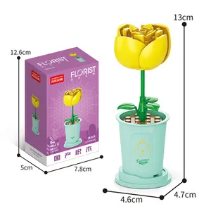 EPT $1 Dollar Promotion Toys Flower Potted Plant Building Blocks Diy Assembly Plastic Desktop Girls Training Educational Toy