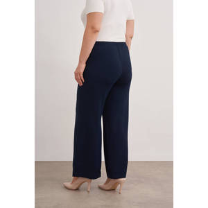 Pantalon palazzo taille haute pour femme, coupe large, bleu marine, en tissu froissé respirant avec taille élastique - Product Image 6