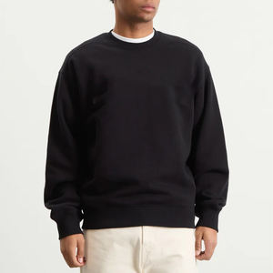 Custom 100 Cotton <b>Men</b> Heavyweight Oversized Classic <b>Black</b> Crewneck Sweatshirt Drop Shoulder <b>Men's</b> Sweatshirts - Product Image 2