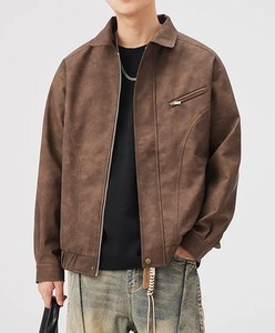 Vestes en cuir véritable imprimées en 3D, mode d'hiver, veste en peau de mouton, fermeture éclair, veste de mode en gros, col élégant pour hommes - Product Image 5