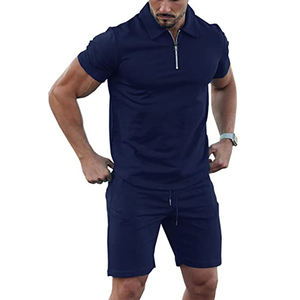 Vente en gros de jogging uni grande taille ensemble de shorts deux pièces pour hommes t-shirts en coton à manches courtes ensemble de shorts pour hommes - Product Image 5