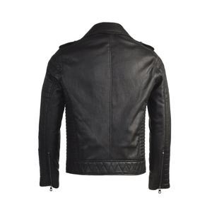 Venta al por mayor de los hombres de la motocicleta chaqueta de cuero Multi-lateral bolsillos de imitación de piel de oveja cuello capucha cremallera chaqueta negra de invierno de punto - Product Image 6