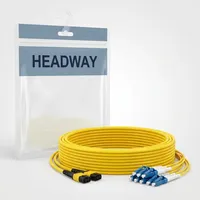 Cable de fibra óptica de matriz de salida múltiple (fan-out) MPO a LC de 16 núcleos, 2x 8F MPO hembra a 8x LC dúplex, LSZH, ramificaciones de 80 cm (MPO) y 50 cm (LC)