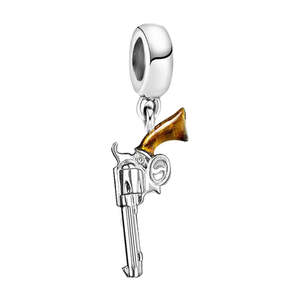 Colgante de pistola chapado en plata estilo occidental, joyería de aleación de estilo religioso con baño de oro, regalo con diamante y perla. - Product Image 4