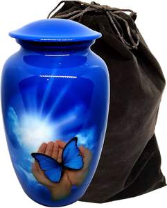 Urna Funeraria de Aluminio, Recipiente Conmemorativo, Urna Metálica para Entierro, Diseño Elegante Hecho a Mano, Tamaño Grande, 26 cm de Alto, con Bolsa de Terciopelo - Product Image 4